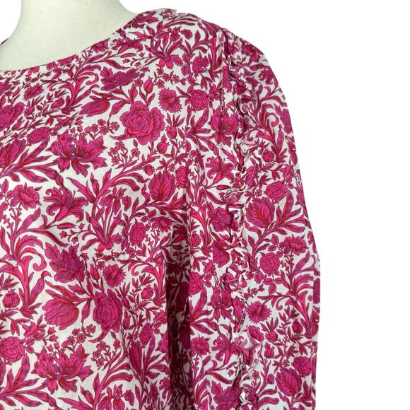 J Crew Liberty London Sambourne Pink Azalea Floral Ruffle Blouse Popover Boho SM - Picture 4 of 14